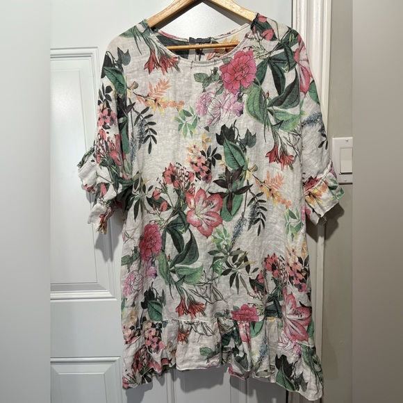 Piazza del Tempio 100% linen floral ruffle hem dress tunic size medium Italian - Picture 2 of 9